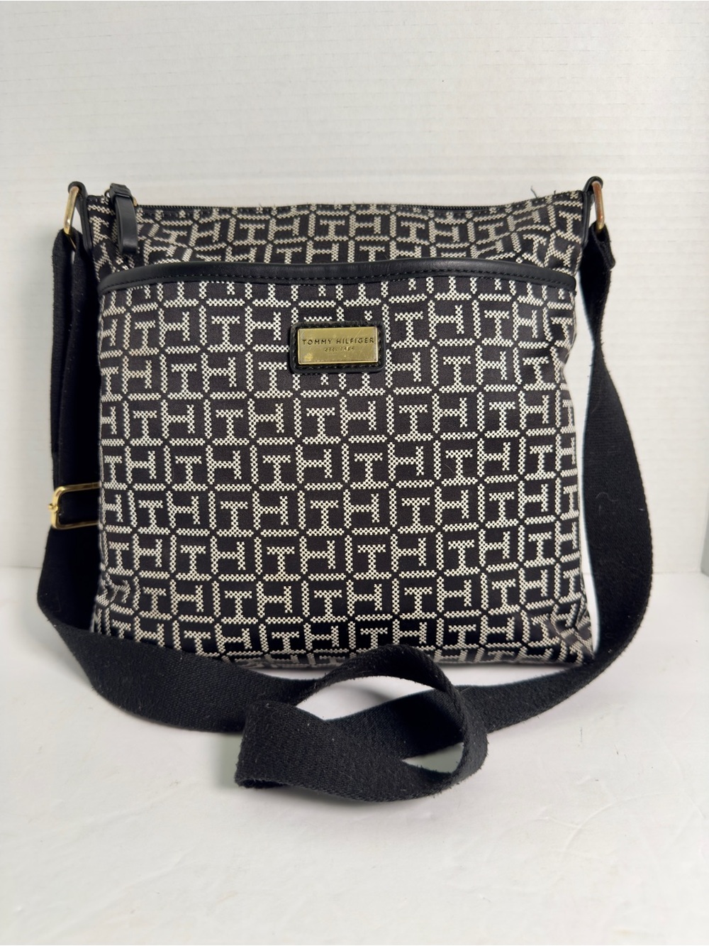 Tommy Hilfiger Black & White Monogram Crossbody Messenger
